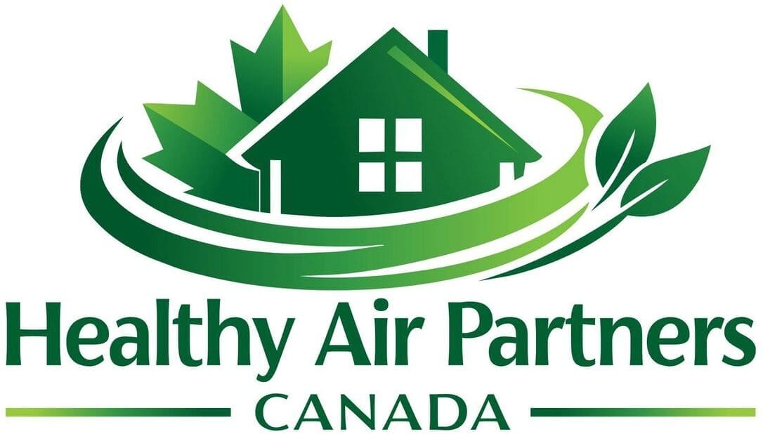 Logo of Healthy Air Partners Canada with a house and green leaves.
